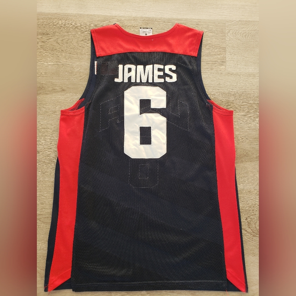 Lebron James 6 USA Black and Red Basketball Jersey Olympic Mens Medium Nike